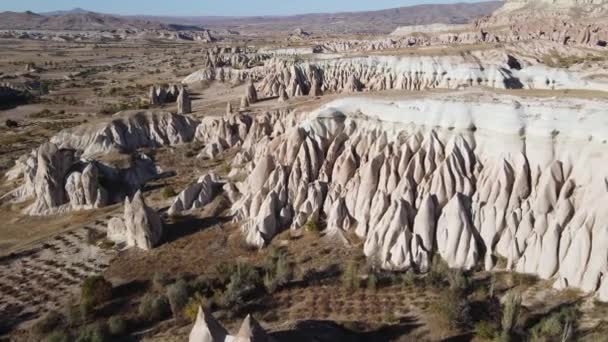 Capadócia vista aérea paisagem. A Turquia. Parque Nacional de Goreme — Vídeo de Stock