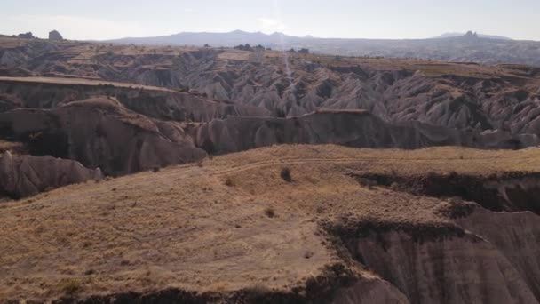 Cappadocië landschap uitzicht vanuit de lucht. Turkije. Nationaal park Goreme — Stockvideo