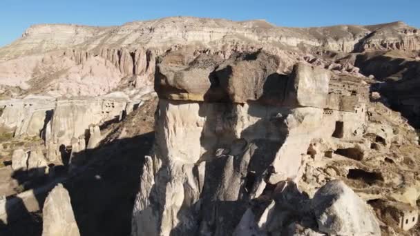 Kappadokien landskap antenn utsikt. Turkiet. Goreme National Park — Stockvideo