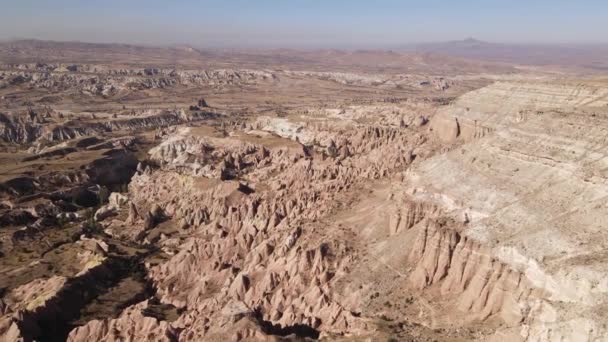 Cappadocië landschap uitzicht vanuit de lucht. Turkije. Nationaal park Goreme — Stockvideo