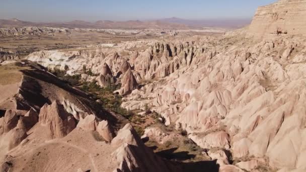 Cappadocië landschap uitzicht vanuit de lucht. Turkije. Nationaal park Goreme — Stockvideo