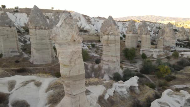 Cappadocië landschap uitzicht vanuit de lucht. Turkije. Nationaal park Goreme — Stockvideo