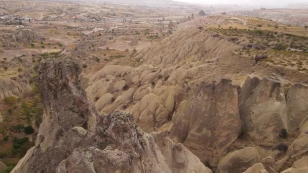 Kappadokien landskap antenn utsikt. Turkiet. Goreme National Park — Stockvideo