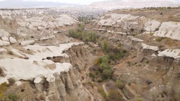 Cappadocië landschap uitzicht vanuit de lucht. Turkije. Nationaal park Goreme — Stockvideo