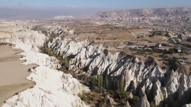 Cappadocië landschap uitzicht vanuit de lucht. Turkije. Nationaal park Goreme — Stockvideo