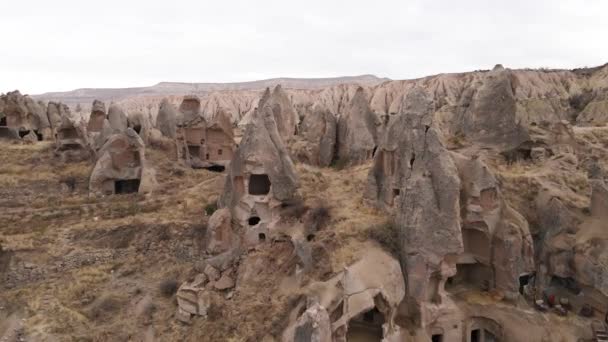 Capadócia vista aérea paisagem. A Turquia. Parque Nacional de Goreme — Vídeo de Stock