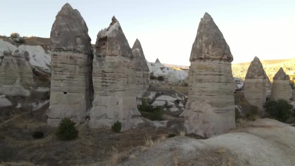 Cappadocië landschap uitzicht vanuit de lucht. Turkije. Nationaal park Goreme — Stockvideo