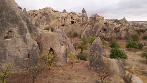 Capadócia vista aérea paisagem. A Turquia. Parque Nacional de Goreme — Vídeo de Stock