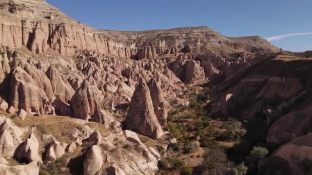 Capadócia vista aérea paisagem. A Turquia. Parque Nacional de Goreme — Vídeo de Stock