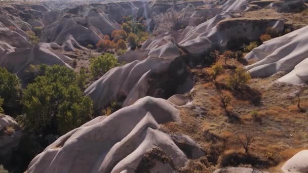 Cappadocië landschap uitzicht vanuit de lucht. Turkije. Nationaal park Goreme — Stockvideo