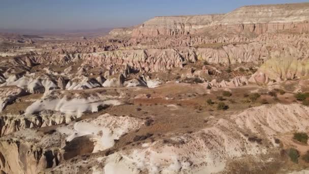 Cappadocië landschap uitzicht vanuit de lucht. Turkije. Nationaal park Goreme — Stockvideo