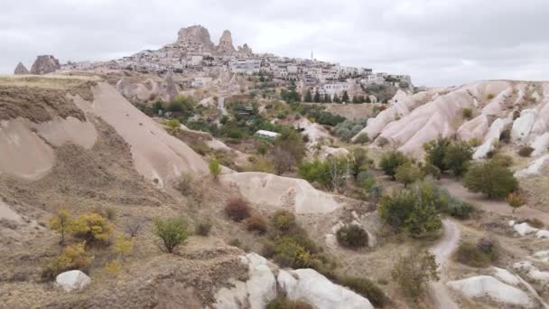 Kappadokien landskap antenn utsikt. Turkiet. Goreme National Park — Stockvideo