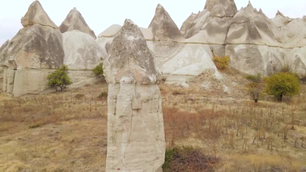 Cappadocië landschap uitzicht vanuit de lucht. Turkije. Nationaal park Goreme — Stockvideo