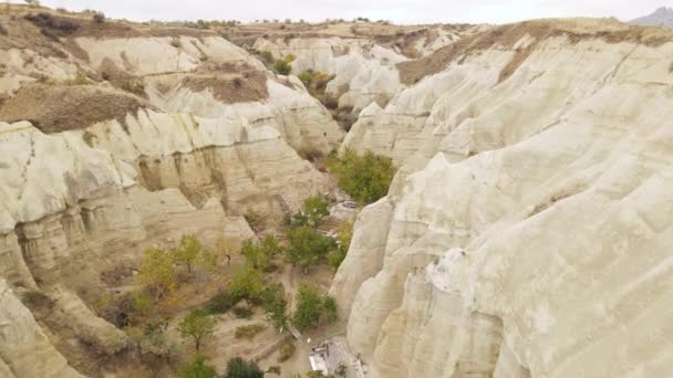 Cappadocië landschap uitzicht vanuit de lucht. Turkije. Nationaal park Goreme — Stockvideo