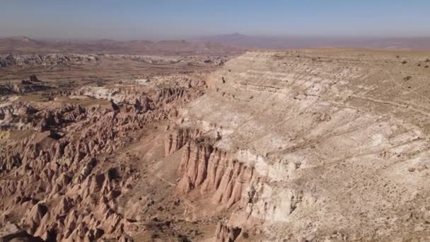 Cappadocië landschap uitzicht vanuit de lucht. Turkije. Nationaal park Goreme — Stockvideo