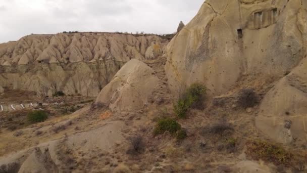 Capadócia vista aérea paisagem. A Turquia. Parque Nacional de Goreme — Vídeo de Stock