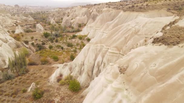 Cappadocië landschap uitzicht vanuit de lucht. Turkije. Nationaal park Goreme — Stockvideo