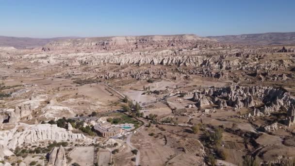 Cappadocië landschap uitzicht vanuit de lucht. Turkije. Nationaal park Goreme — Stockvideo