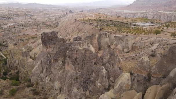 Cappadocië landschap uitzicht vanuit de lucht. Turkije. Nationaal park Goreme — Stockvideo