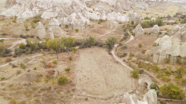 Kappadokien landskap antenn utsikt. Turkiet. Goreme National Park — Stockvideo