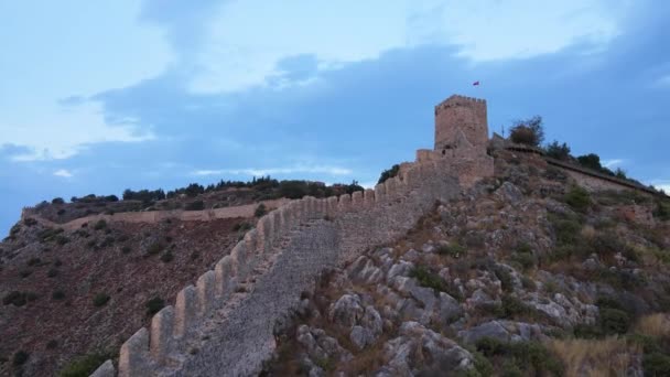 Aerial view of Alanya Castle - Alanya Kalesi. Turkey. Slow motion — Stock Video