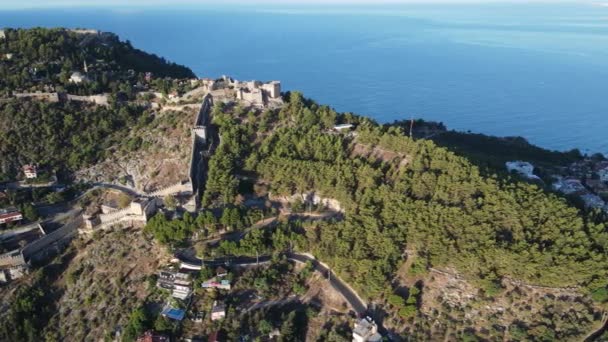 Veduta aerea del Castello di Alanya - Alanya Kalesi. Tacchino. Rallentatore — Video Stock