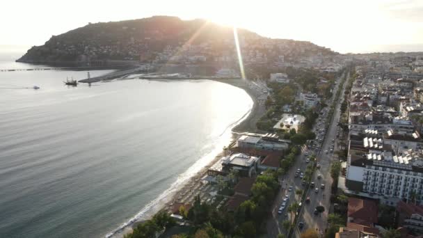 Aerial view of Alanya, Turkey - a resort town on the seashore. Slow motion — Stock Video