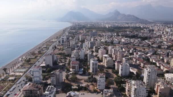 Aerial view of Antalya, Turkey - a resort town on the seashore. Slow motion — Stock Video