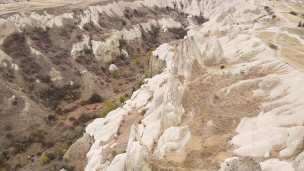 Aerial view of Cappadocia landscape. Turkey. Goreme National Park. Slow motion — Stock Video