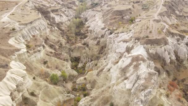 Flygfoto över Kappadokien landskap. Turkiet. Goreme National Park. Långsamma rörelser — Stockvideo