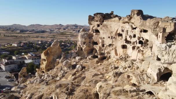 Vue aérienne du paysage de la Cappadoce. La Turquie. Parc national de Goreme. Mouvement lent — Video