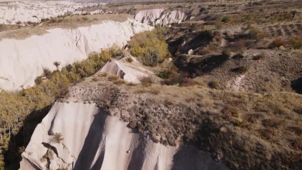 Vista aérea da paisagem Capadócia. A Turquia. Parque Nacional Goreme. Movimento lento — Vídeo de Stock