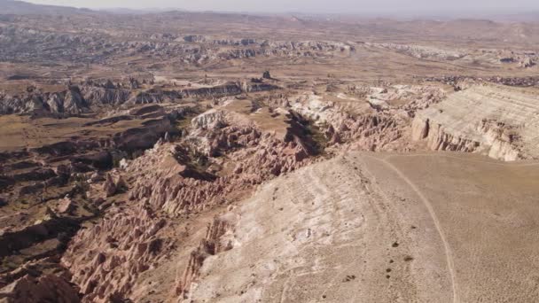 Aerial view of Cappadocia landscape. Turkey. Goreme National Park. Slow motion — Stock Video