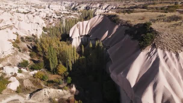 Vista aérea da paisagem Capadócia. A Turquia. Parque Nacional Goreme. Movimento lento — Vídeo de Stock