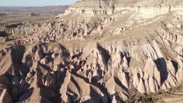 Aerial view of Cappadocia landscape. Turkey. Goreme National Park. Slow motion — Stock Video