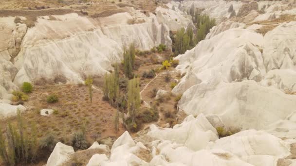 Kapadokya 'nın hava manzarası. Hindi. Goreme Ulusal Parkı. Yavaş çekim — Stok video