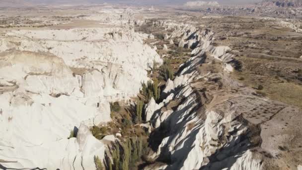 Flygfoto över Kappadokien landskap. Turkiet. Goreme National Park. Långsamma rörelser — Stockvideo