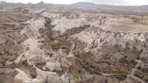 Aerial view of Cappadocia landscape. Turkey. Goreme National Park. Slow motion — Stock Video