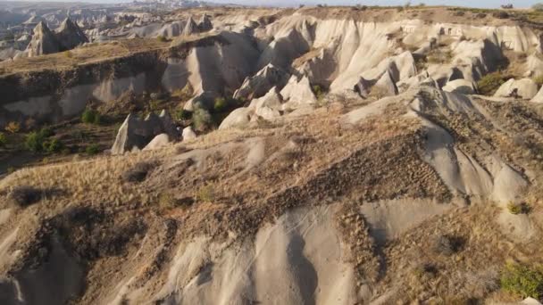 Aerial view of Cappadocia landscape. Turkey. Goreme National Park. Slow motion — Stock Video