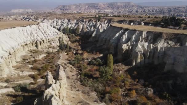 Aerial view of Cappadocia landscape. Turkey. Goreme National Park. Slow motion — Stock Video