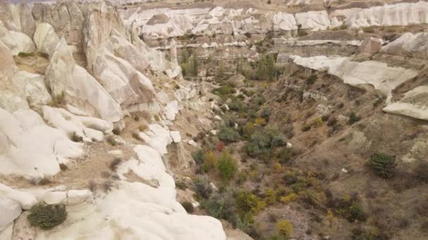 Widok z lotu ptaka na krajobraz Kapadocji. Turcja. Park Narodowy Goreme. Zwolniony ruch — Wideo stockowe