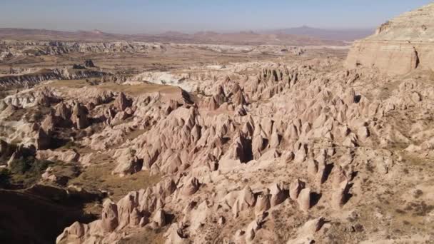 Aerial view of Cappadocia landscape. Turkey. Goreme National Park. Slow motion — Stock Video