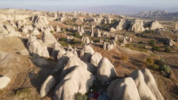 Aerial view of Cappadocia landscape. Turkey. Goreme National Park. Slow motion — Stock Video