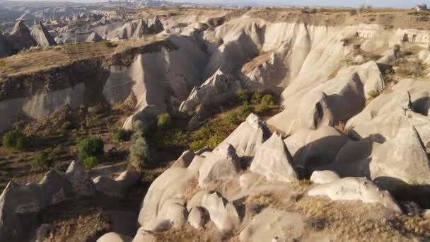 Aerial view of Cappadocia landscape. Turkey. Goreme National Park. Slow motion — Stock Video