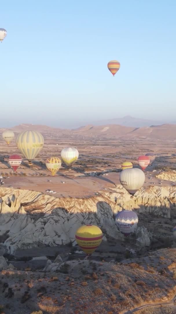 Verticale video - Ballonnen in Cappadocia, Turkije. — Stockvideo