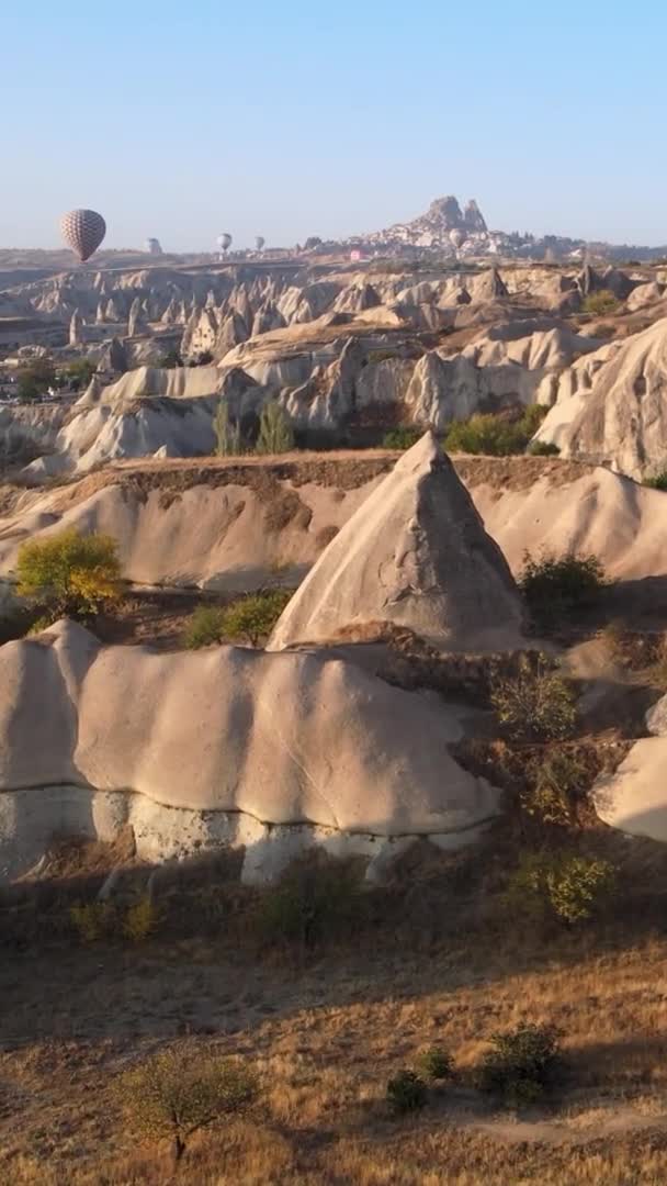 Verticale video - Ballonnen in Cappadocia, Turkije. — Stockvideo