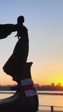 Dikey video - Şafak vakti şehrin kurucularının anıtı. Ukrayna