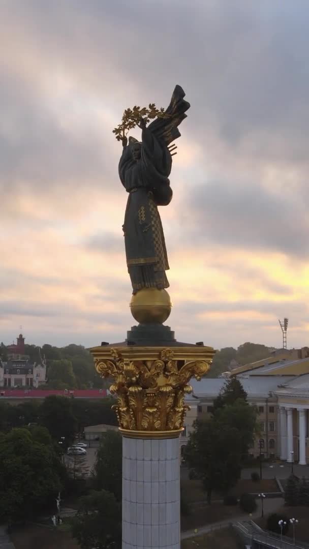 Vertikales Video - Denkmal im Zentrum von Kiew, Ukraine. Maidan. Luftaufnahme — Stockvideo