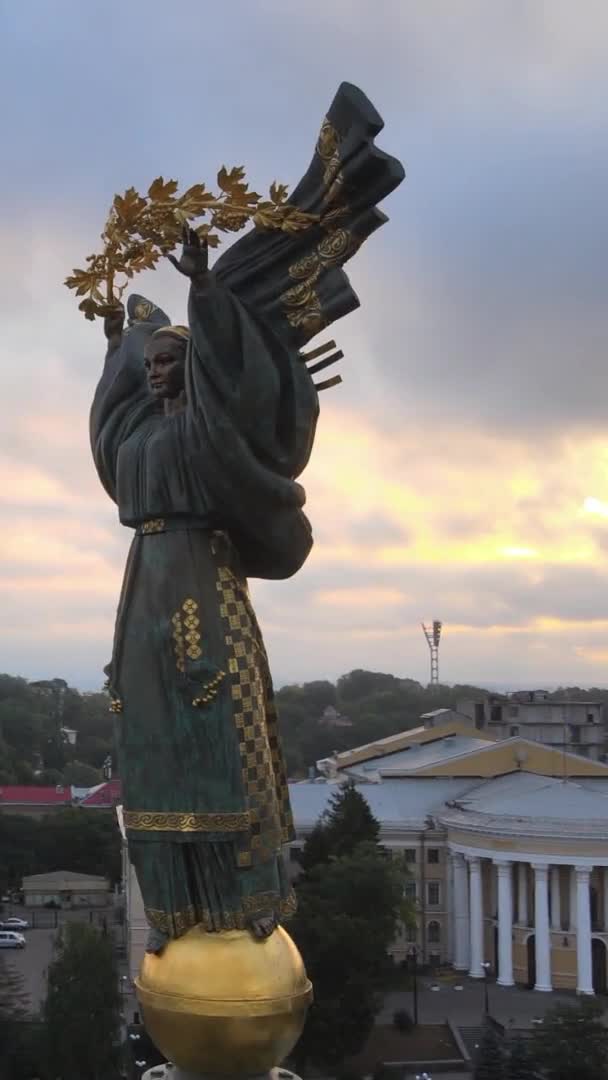 Pionowe wideo - Pomnik w centrum Kijowa, Ukraina. Maidan. Widok z lotu ptaka — Wideo stockowe
