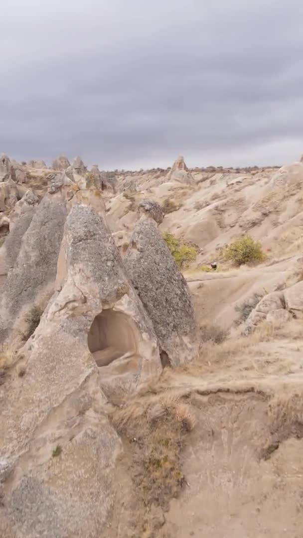 垂直视频Cappadocia景观空中视图。土耳其。Goreme国家公园 — 图库视频影像